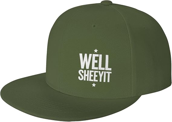 Well Sheeyit Hats for Men Flat Brim Snapback Funny Cap Hip Hop Style Moss Green