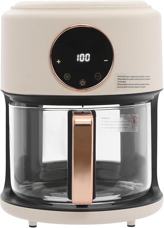 Glass Air Fryer 3.8QT Air Fryer with Viewing Glass Pot, Precise Temperature Control & Time, Nonstick & Dishwasher Safe Basket, Nonstick for Best Cooking Results