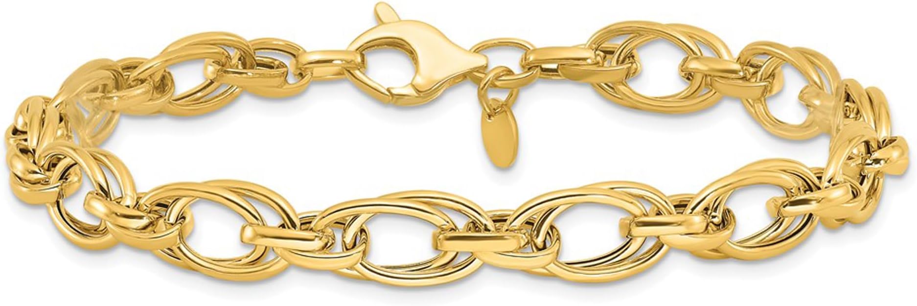 DEWBERRY 14K Yellow Gold Polished 7.5mm Fancy Double Link 8 inch Bracelet (Weight : 5.06 GM, Length : 8 IN, Width : 7.5 MM)