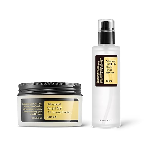 COSRX Snail Mucin Duo - Snail 92 Cream & Snail 96 Essence, Daily Face Gel Moisturizer and Hydrating Serum for Face with Snail Secretion Filtrate, Korean Skin Care
