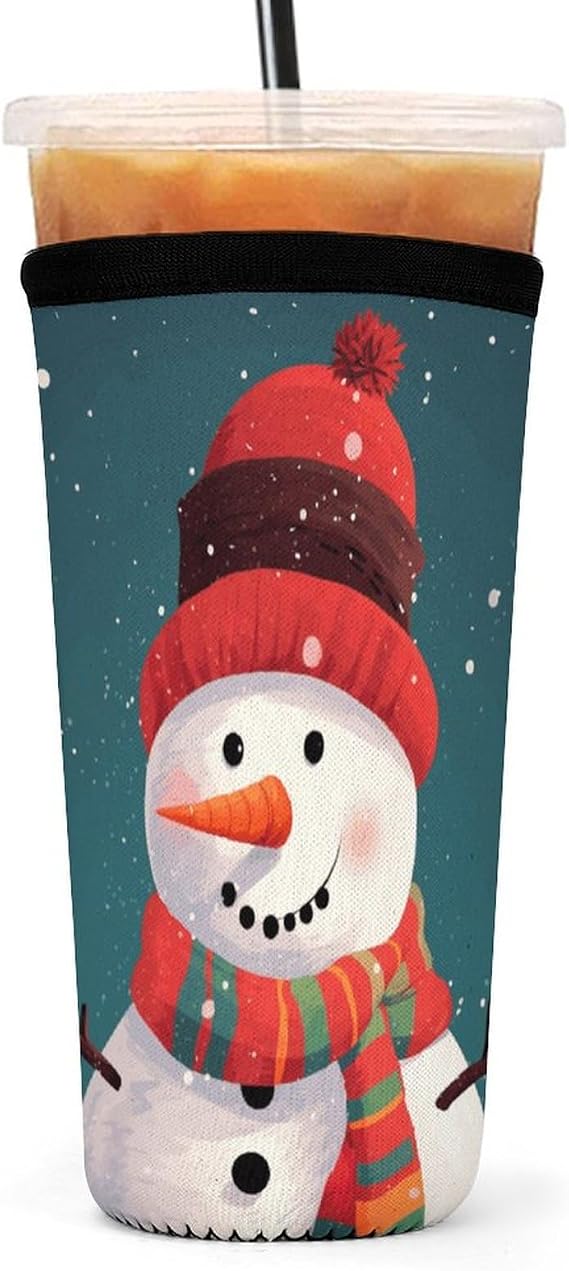 Reusable Sleeve for Iced Coffee Cups,Xmas Snowman Neoprene Coffee Coolies Sleeves Insulator Coffee Sleeve Can Cooler Covers,Insulated Bottle Coolers for Iced&Hot Drinks