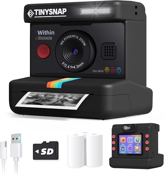 Instant Print Camera for Kids,Dual Len Kids Cameras with 2.4 Inch Screen, Christmas Birthday Gifts for Girls Age 3-12, Portable Toddler Toy for 3 4 5 6 7 8 9 10 Year Old Girls Boys (Black)