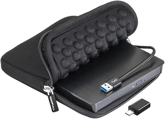 ROOFULL External CD DVD Drive with Carrying Case for Laptop, USB 3.0 Type-C