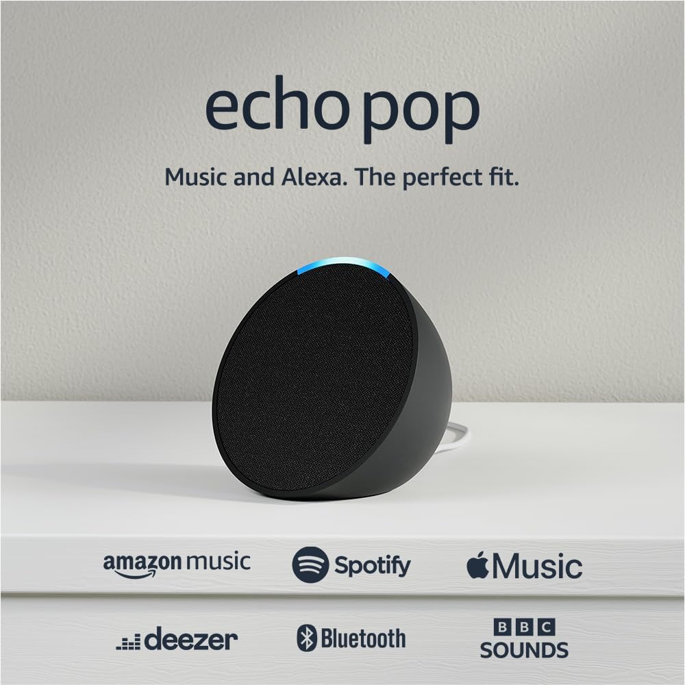Echo Pop (Newest gen) | Full sound compact Wi-Fi and Bluetooth smart speaker | Charcoal, with Alexa+ Early Access