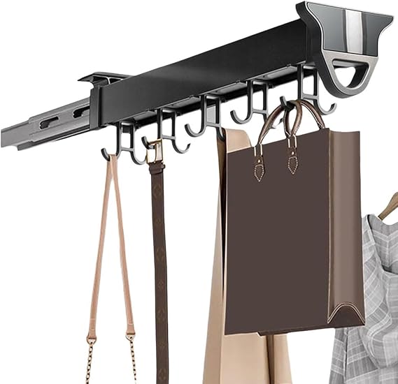 Hanging Pot Rack Hook - Pull Out Pots and Pan organizer Adjustable Pot Racks with Sliding Rail Storage Utility Rack Used for Kitchen/Closet/Cupboard, Load 75LBS(16.17in-14 hook)