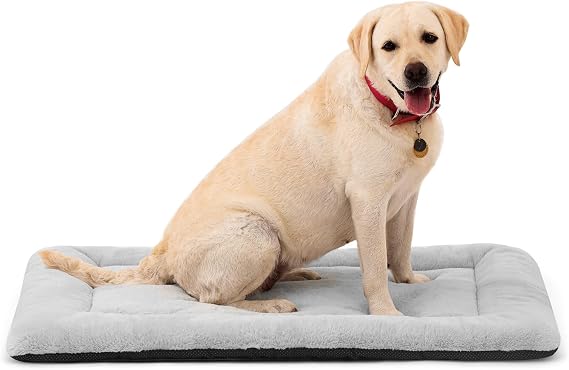 Köpek Yatağı, Köpek Sandığı Paspası Yıkanabilir, Ultra Yumuşak ve Kaymaz Büyük Köpek Yatağı, Köpek Kasaları ve Köpek Kulübeleri için Uygun, 70 lbs'ye Kadar Köpekler için Uygun, 36" x 25", Gri