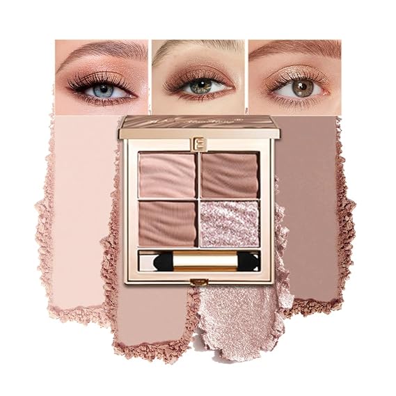 4 Colors Matte Shimmer Soft Neutral Shades, Nude Eyeshadow Palette Purple Brown Caramel Latte Champagne Pearl Tones Smooth Blendable Fine Shimmer, Long-Lasting Pigmented Eye Makeup for Daily Wear , 6#