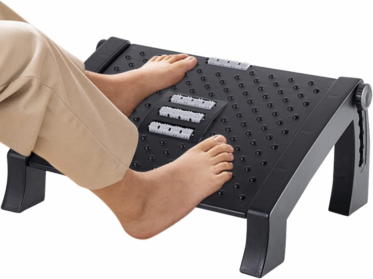 Adjustable Height Foot Stool for Under Desk Work, Ergonomic Foot Rest with Large Roller Massage for Pressure Relief