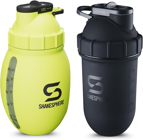 SHAKESPHERE Protein Shaker Bundle 1.3L Fluorescent Yellow Jug & 24oz Matte Black Stainless Steel