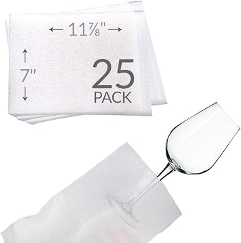 7''x11-7/8'' Foam Pouches for Glasses (25 Pack), Protect Dishes, Cushion Foam Bags For Moving, Storage & Shipping
