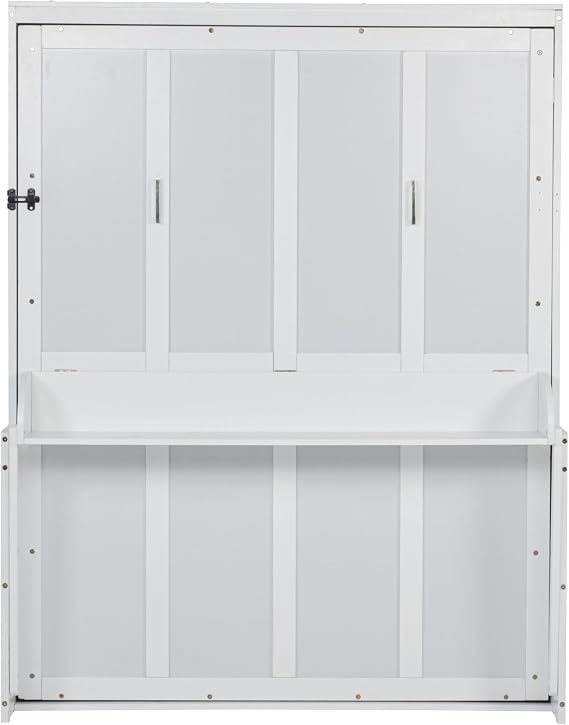 ZMAD Queen Size Murphy Bed, Space-Saving Hidden Wall Bed Cabinet with Gas Struts, Wall Mounted Folding Bed Frame with Desk & Storage Shelf for Guest Room Home Office,Spring 2026 (White)
