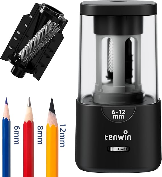 tenwin Electric Pencil Sharpener - Auto Stop, for 6-12mm Colored Pencils