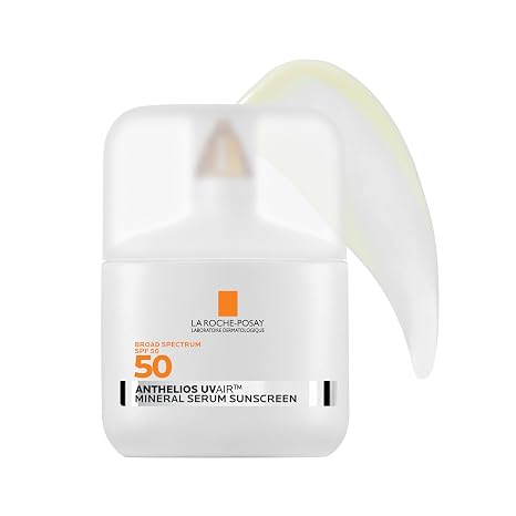 La Roche-Posay Anthelios UVAirTM Sunscreen Serum SPF 50 with hyaluronic acid | Lightweight sunscreen for face with niacinamide, hyaluronic acid & antioxidants. Hydrating, fast-absorbing, invisible finish.