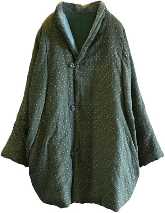 NFYM Women Open Front Kimono Warm Winter Quilted Jacket Shawl Collar Dots Print Loose Outwear Coats with Pockets