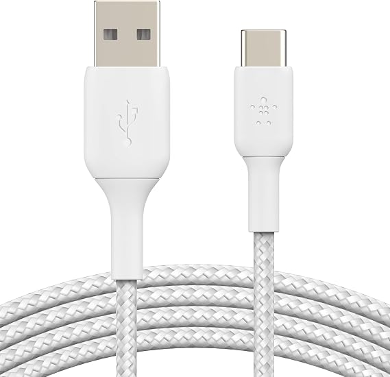 Belkin Örgülü USB-C Kablosu (Boost Charge USB- C-USB Kablosu, Note10, S10, Pixel 4, iPad Pro, Nintendo Switch ve daha fazlası için USB C Tipi Kablosu) 2 metre, Beyaz