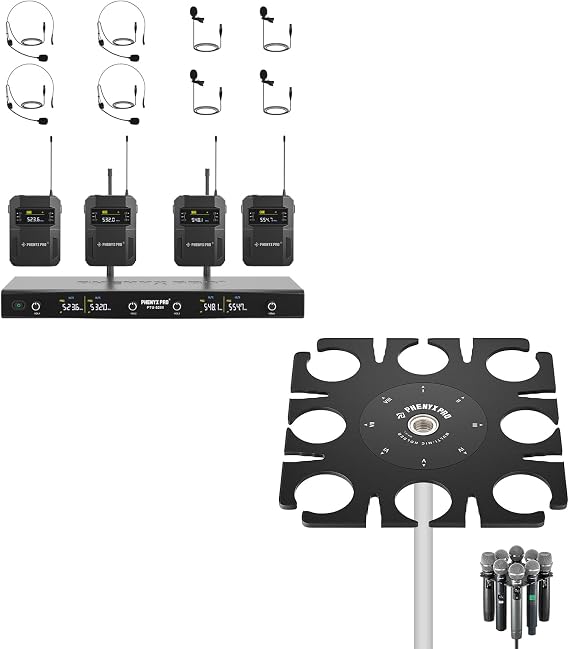 Phenyx Pro Wireless Microphone System PTU-5200-4B Bundled with 8-Slot Multi-Microphone Holder MA-H1