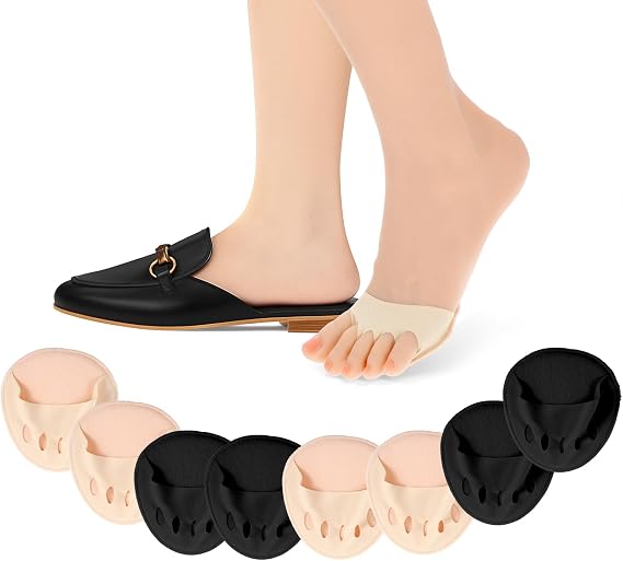 Qianyu 4 Pairs Ball of Foot Cushion Pads Sock Women's Toe Cover Sock with Padding Reusable Toe Topper Socks