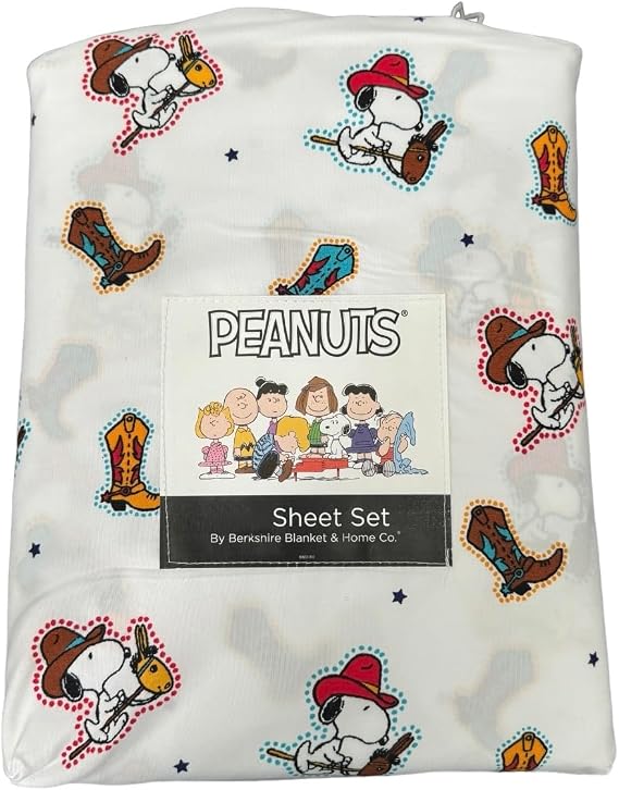 Berkshire Blanket & Home Co. Berkshire Peanuts Sheet Set (White - Western Cowboy, Full)