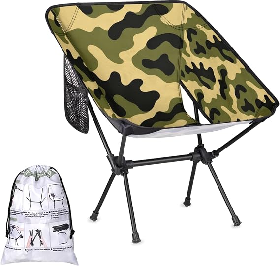 Portable Camping Chair, Folding Chairs for Outside, Green Camouflage Lightweight Backpacking Chair, Outdoor Collapsible Beach Chairs for Adults Fathers Fishing Lawn, Picnic, Travel, Hiking