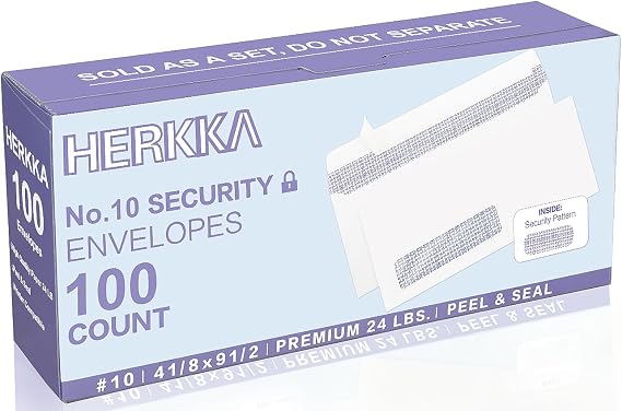 100 Pack #10 Single Left Window SELF Seal Security Envelopes, Designed for QuickBooks Invoices & Business Statements, Computer Printed Checks Peel and Seal Flap, Size 4-1/8 x 9-1/2 Inches, 24 LB