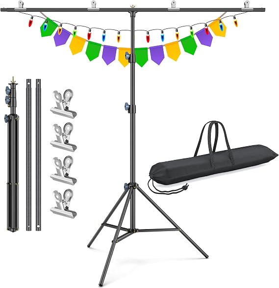 LINCO Lincostore Zenith Portable T-Shape Background Backdrop Stand Kit 5x6.7ft - 5ft Wide (Fixed) and 6.7ft High (Adjustable)- Lightweight Only 4 Lbs Easy to Carry and Storage Black