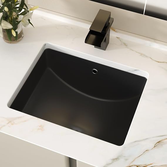 18x14 Inch Black Undermount Bathroom Sink Rectangular Ceramic