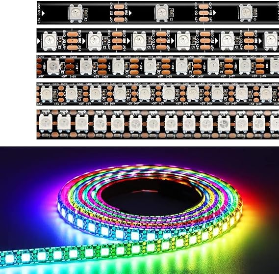 WS2812B WS2812 Digital Flexible Individually Addressable Pixel Led Strip RGB LED Strip 30/60/74/96/144Pixel/Leds/M Tape Light 5V (5M 60LED/M, Black PCB Ip65)