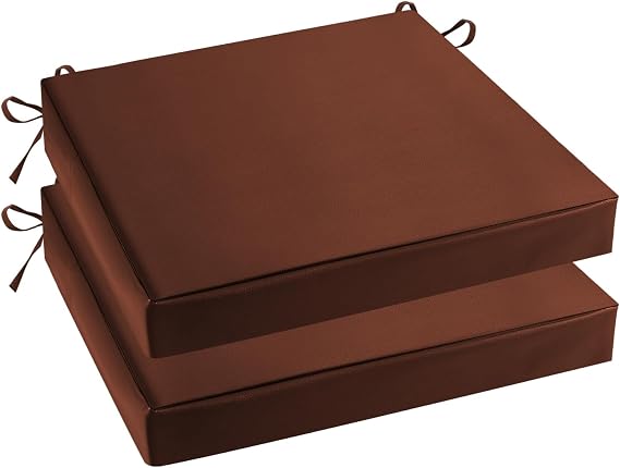 Outdoor Chair Cushions, Waterproof Patio Chair Cushion Set of 2, Square Corner Memory Foam Seat Cushions with Adjustable Ties for Garden, Burgundy, Brown, 22x22x3 Inch