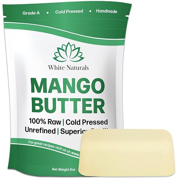 White Naturals Unrefined Mango Butter 8 oz Raw, Natural, Pure, Grade A Moisturizer, Use Alone or in DIY Whipped Body Butters, Soap & Lotions