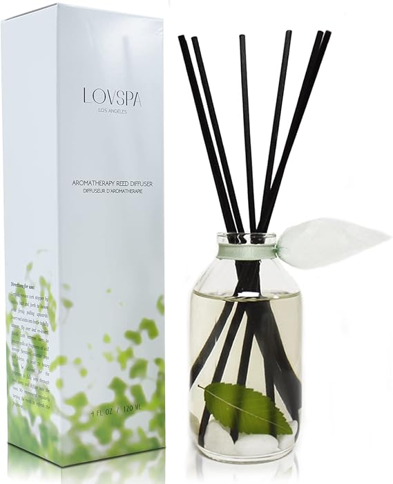 Reed Diffuser Set - Zen White Tea & Ginger Scented Diffuser with Sticks | Home Fragrance Reed Diffuser for Bedroom, Bathroom Shelf Decor, Real Botanicals in the Bottle - Made in the USA