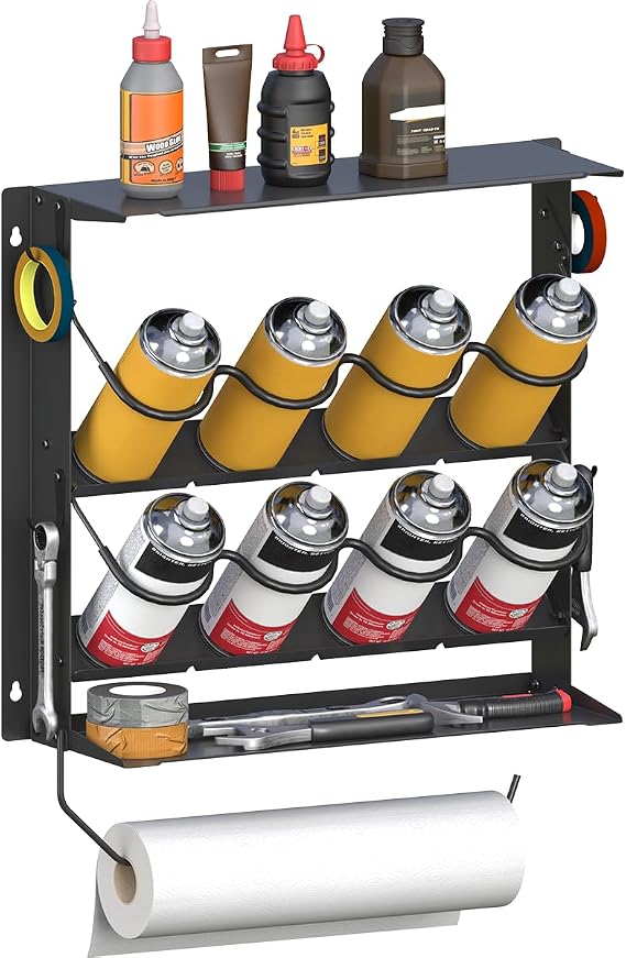 Spray Paint Can Holder with Paper Towel Holder, Black