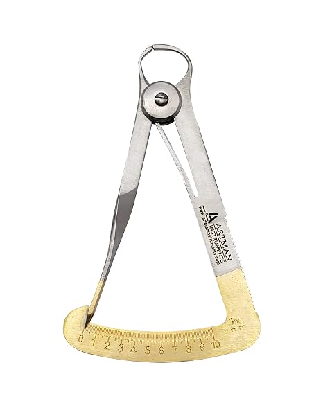 ARTMAN INSTRUMENTS Dental Wax Caliper Precision Measuring Tool for Wax, Rubber, Metal & Leather Sheets (0-10mm) Spring Action, Dual-Sided Engraved Scale, Stainless Steel, Autoclavable