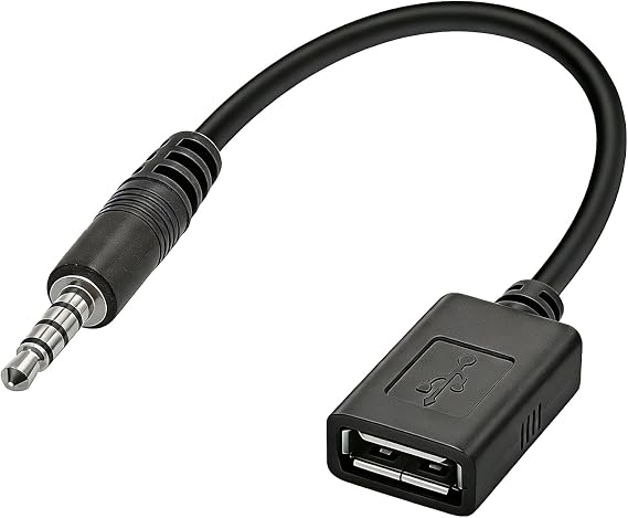 USB to Jack 3.5 Adapter USB AUX Adapter for Car Radio 20 cm jack to USB cable (black). Pure copper for clear sound. Ideal AUX to USB converter for CD/DVD & car audio.