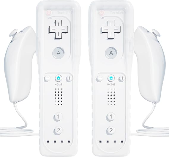 TechKen 2 Pcs Remote Controller for Wii, Remote Game Controllers Compatible with Wii Remote Replacement with Silicone and Wrist Strap (White New)