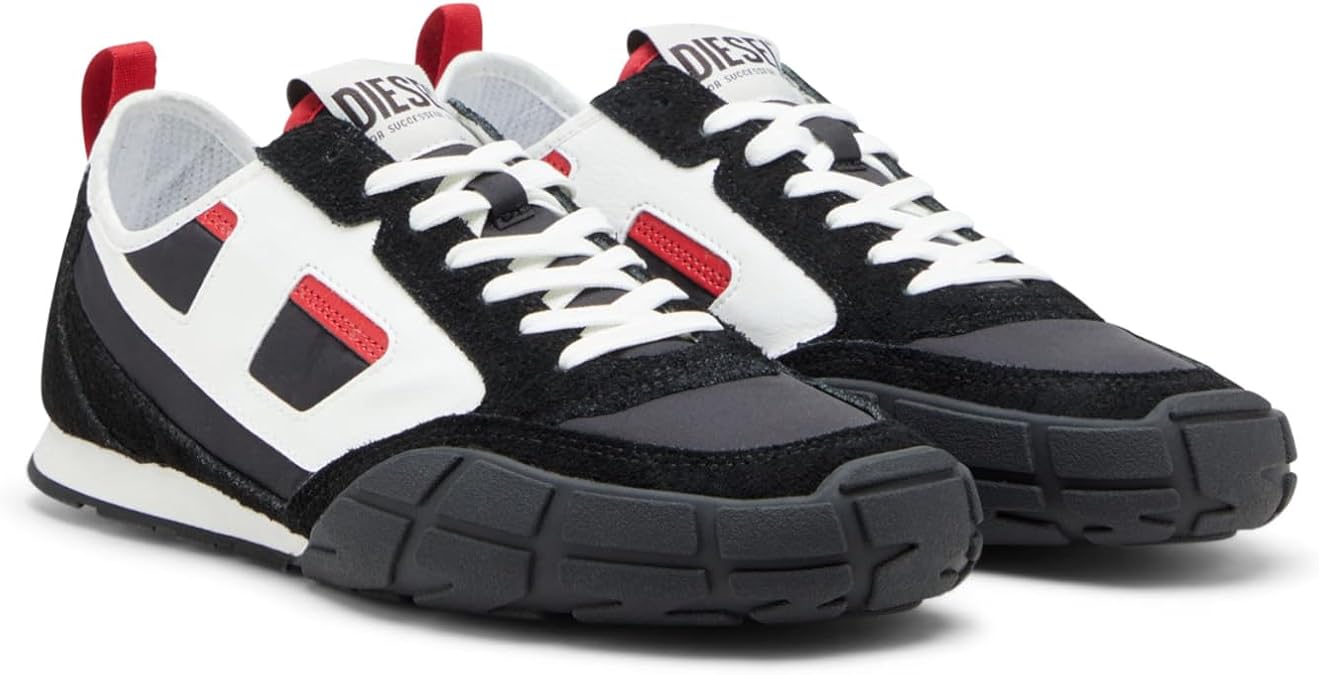 Diesel S-Pagodha Low メンズ スニーカー – 70年代レトロレザー、リップストップ&ヘアリースエードレースアップトレーナー、EVAクッションソール、テクスチャードラバー、スクエアトゥカジュアルシューズ