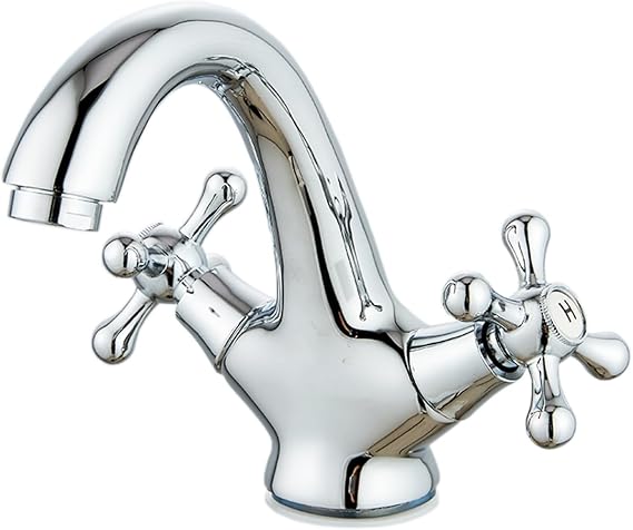 Basin Mixer Tap, Eovem Dual Cross Lever Bathroom Sink Mixer tap, Victorian Basin Sink Tap Brass,Chrome, Traditional