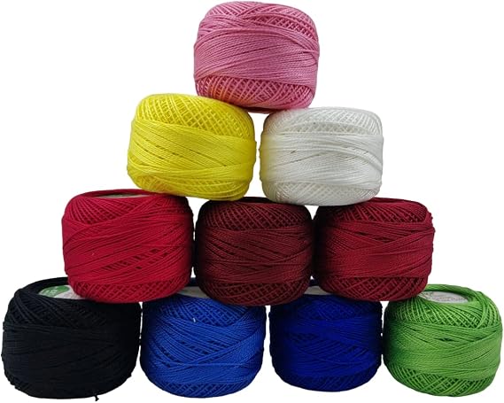 10 Pieces Cotton Balls Anchor Crochet Cotton Embroidery Thread Balls Size 8 Pearl Cotton Balls (8 Meters Each)