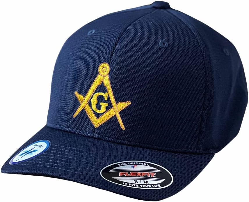 Gold Square & Compass Embroidered Masonic Adult Cool & Dry Sport Hat