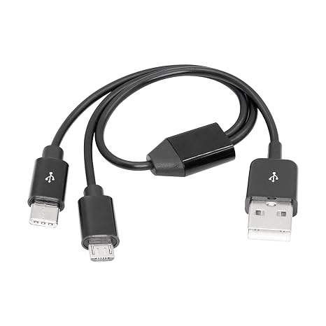 1Ft Multi Charging Cable, 2 in 1 USB 2.0 A to USB Type C and Micro USB Charging Cable Cord,Power up to 2 Devices at Once from a Single USB Port(Black)