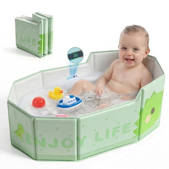 Orzbow Portable Toddler Bathtub with Temperature Sticker & Side Drain Plug