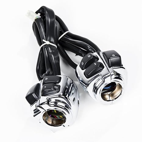 Left + Right Chrome 1" Handlebar Switch Controls Headlight Horn Turn Signal Wiring Harness Compatible with 1996-2012 Harley Softail Dyna Sportster V-Rod