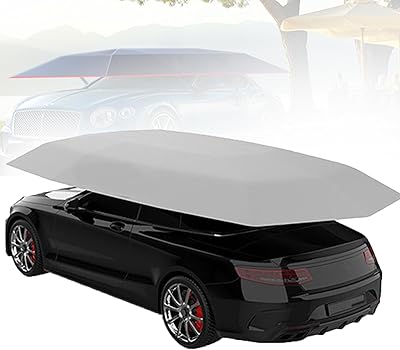 Automatic Car Tent Cover Outdoor Movable Folded Carport Portable Sun Shade Protection Canopy Anti-Theft Rainproof Windproof,Grey-4.6m