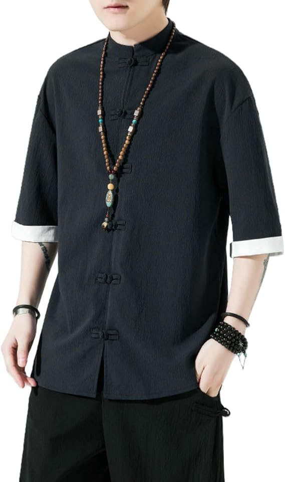 Men's Summer Ice Silk Wrinkle-Resistant Retro Chinese Button Short Sleeve Shirt