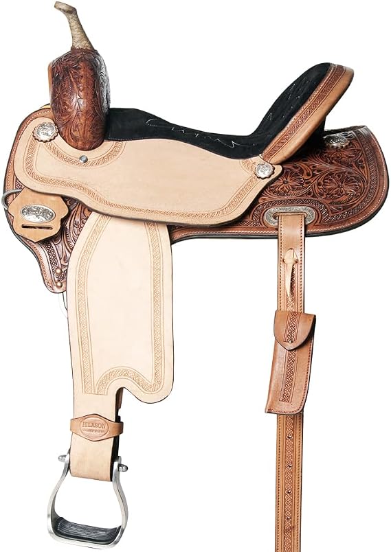 HILASON Western Barrel Racing Saddle Brown with Tan Hand Tooled
