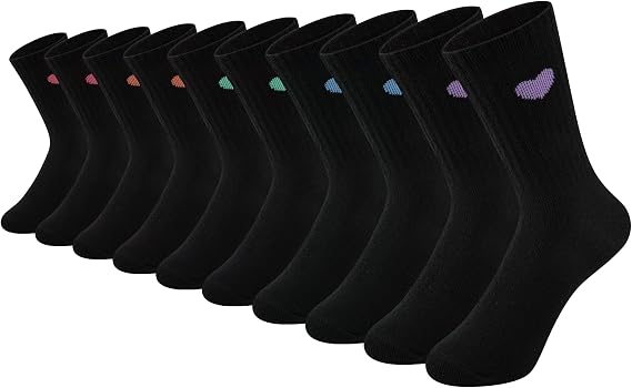 Comfoex Girls Cute Ankle Socks Cotton Crew Fun Heart Athletic Socks for Little Big Kids 4-7 7-10 Years Old 5 Pairs