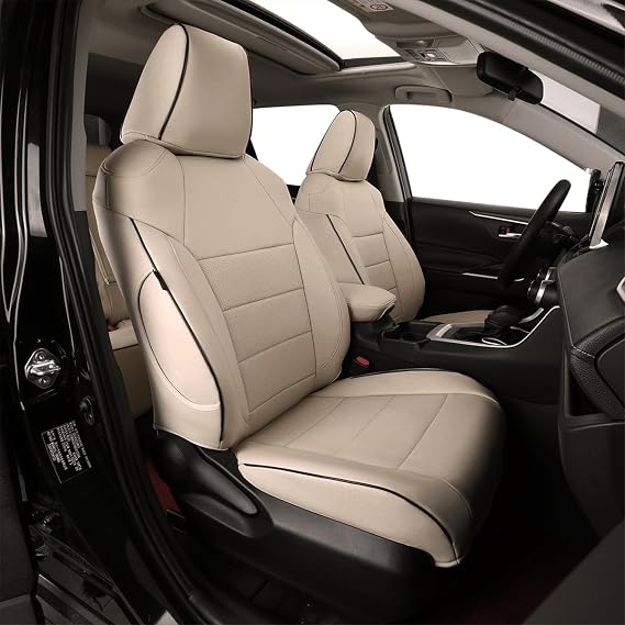 EKR Rav4 Seat Covers Custom Fit for Toyota Rav4 LE(NOT for Hybrid) 2013 2014 2015 2016 2017 2018,Leather Car Seat Cover for Trucks SUV Full Set,Faux Leather(Beige)