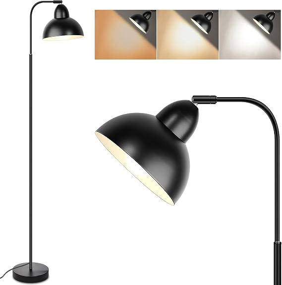 Industrial Floor Lamp with Black Metal Lampshade Floor Lamps for Reading, Minimalist Standing Lamps LED Light with 350 Adjustable Standard Tall Sofa Lamp for Living Room, Bedroom, Office