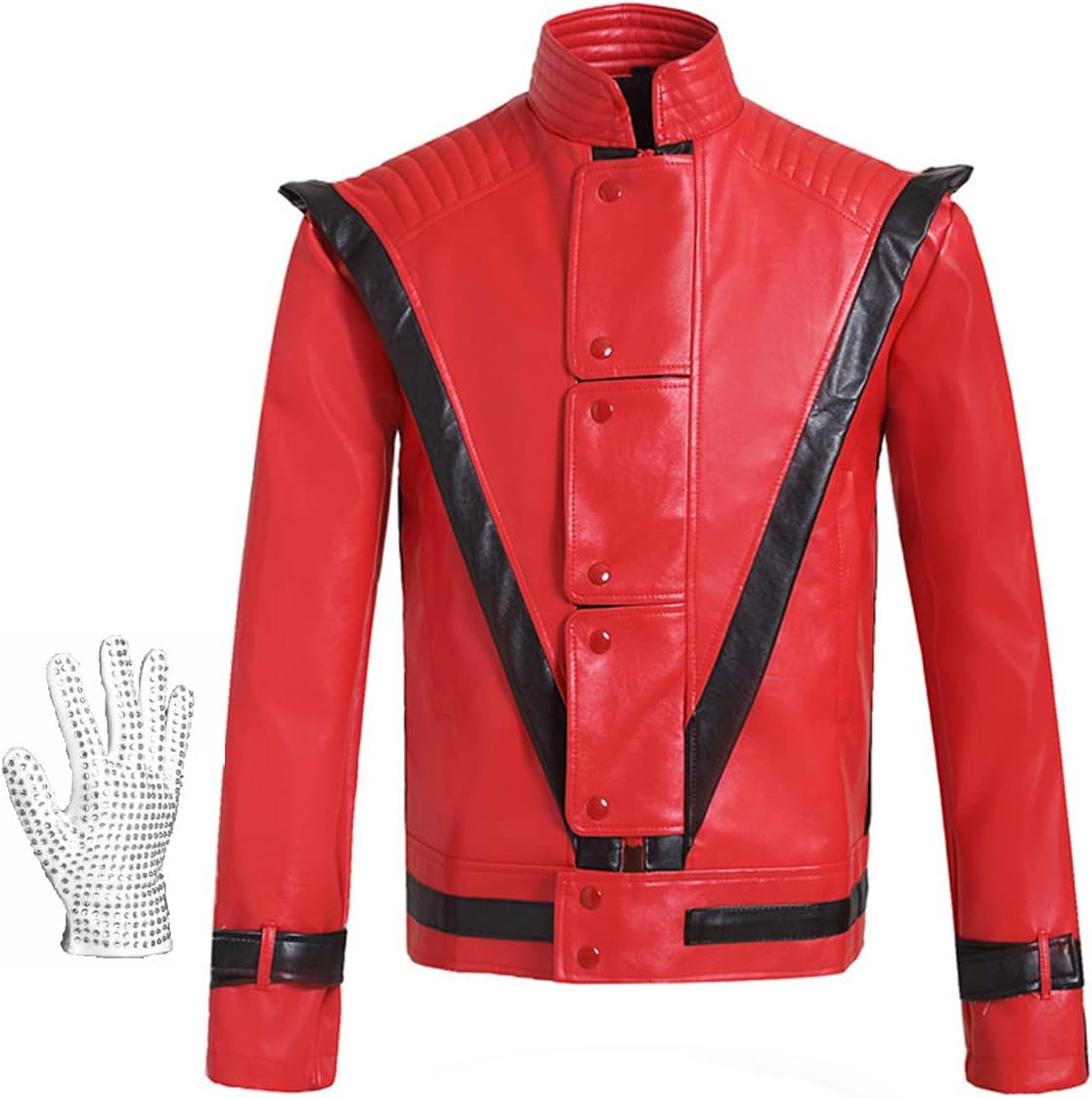 Shuanghao Men Women Red Leather Jackets Costumes - Halloween Christmas Parties Dances Cosplay Role Playing Retro Punk Adult Unisex Red Leather CoatGive Glove