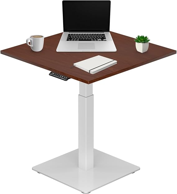 Mini Ryzer Computer Square Tabletop 30"x30" | Sturdy, Single Frame, Adjustable Height Desk, White Frame, Dark Cherry Tabletop