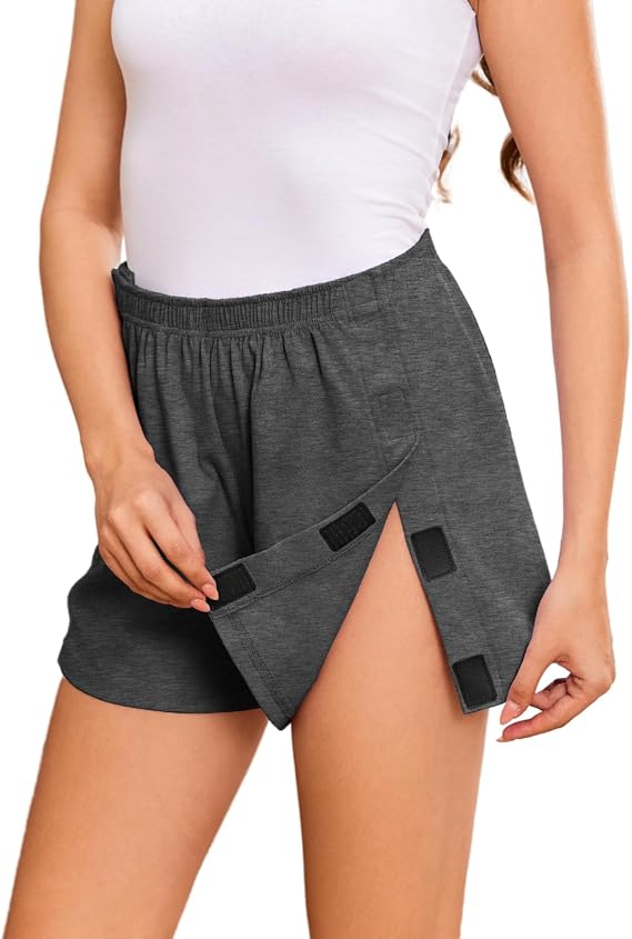 Deyeek Women's Tear Away Shorts Side Split Open Cotton Leg Breakaway Post Surgery Recovery Bottoms